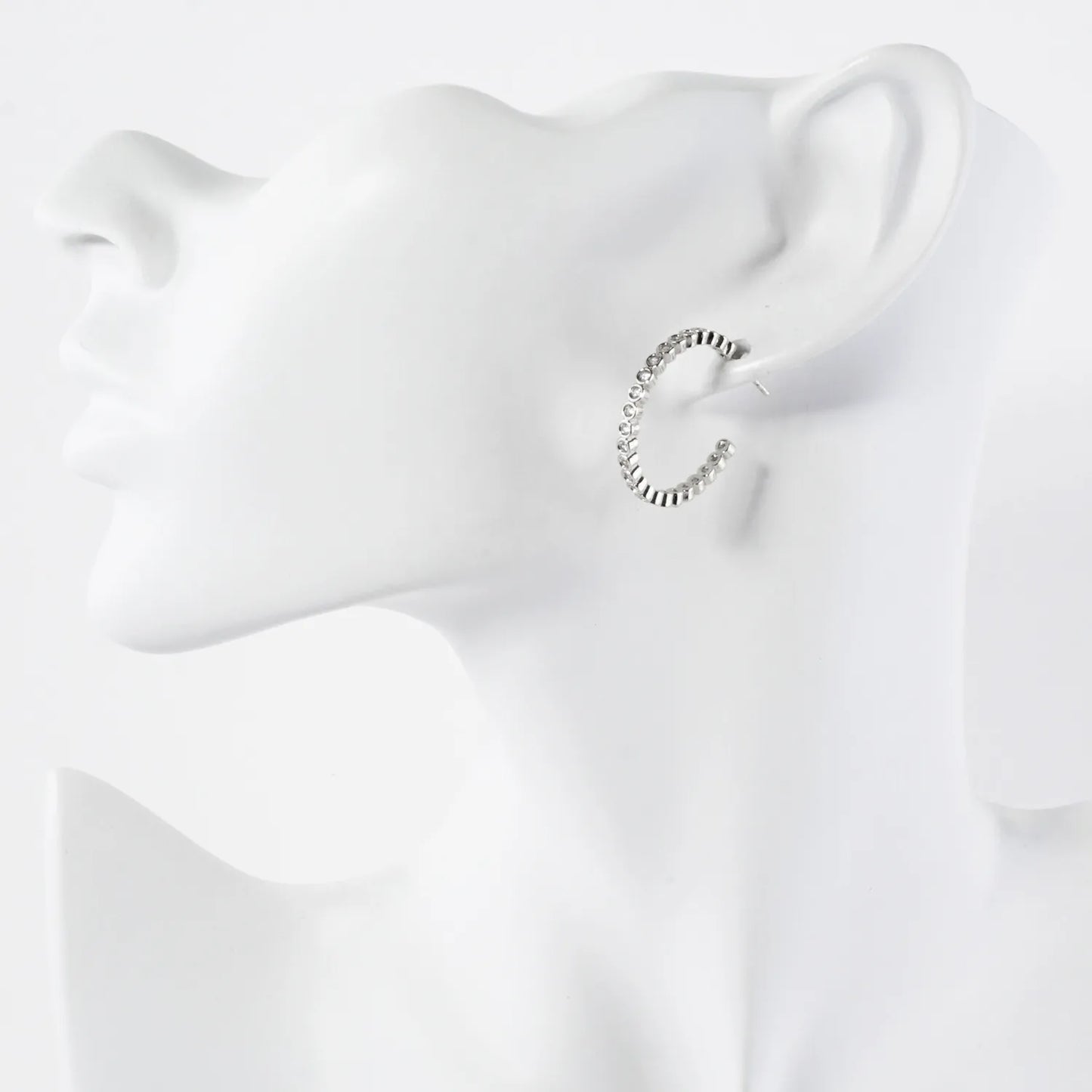 Bezel-Set CZ 20mm 14K-Gold-Dipped Brass Push-Back Small Hoop Earrings