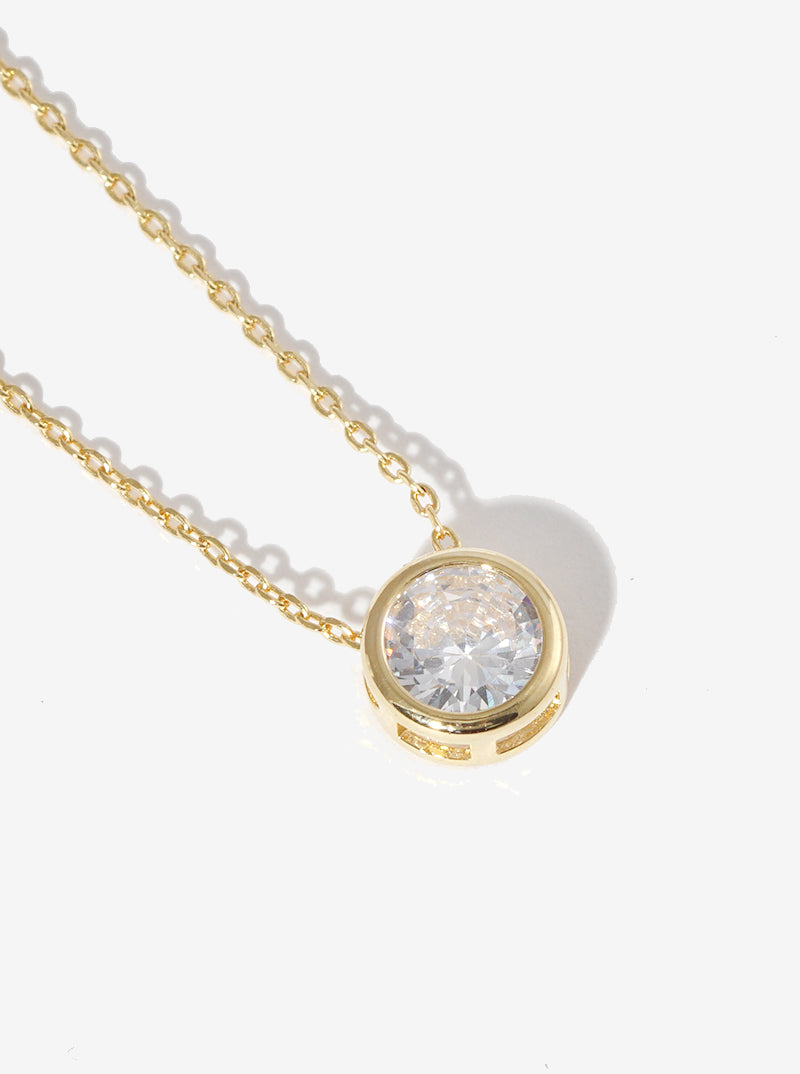 Bezel-Set Cubic-Zirconia Pendant 18K-Gold-Dipped Brass Necklace