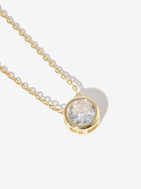 Bezel-Set Cubic-Zirconia Pendant 18K-Gold-Dipped Brass Necklace