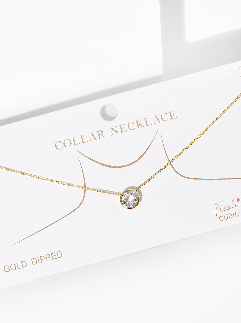 Bezel-Set Cubic-Zirconia Pendant 18K-Gold-Dipped Brass Necklace