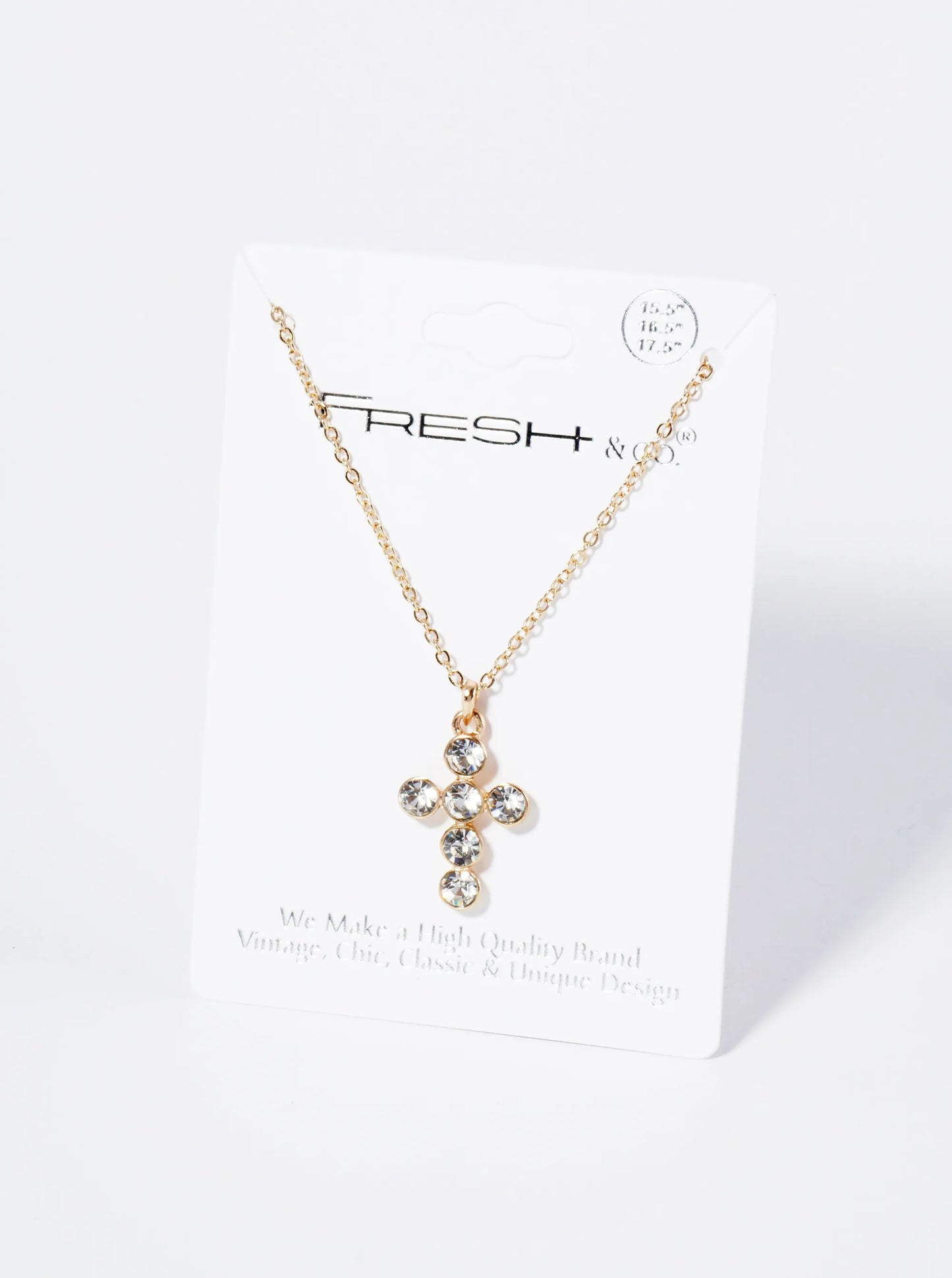 Bezel Set Rhinestone Cross Pendant Necklace