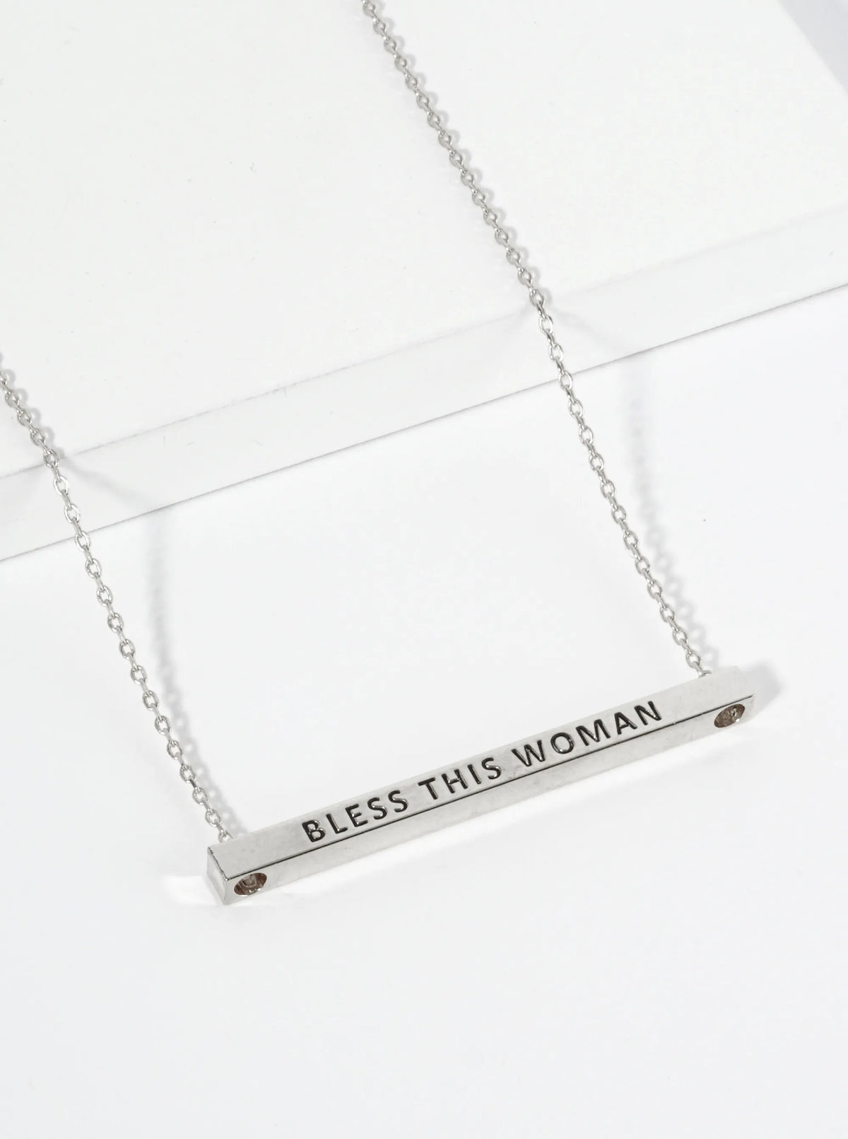 Bless This Woman Engraved 18K Gold Dipped Horizontal Brass Bar Pendant Inspirational Necklace