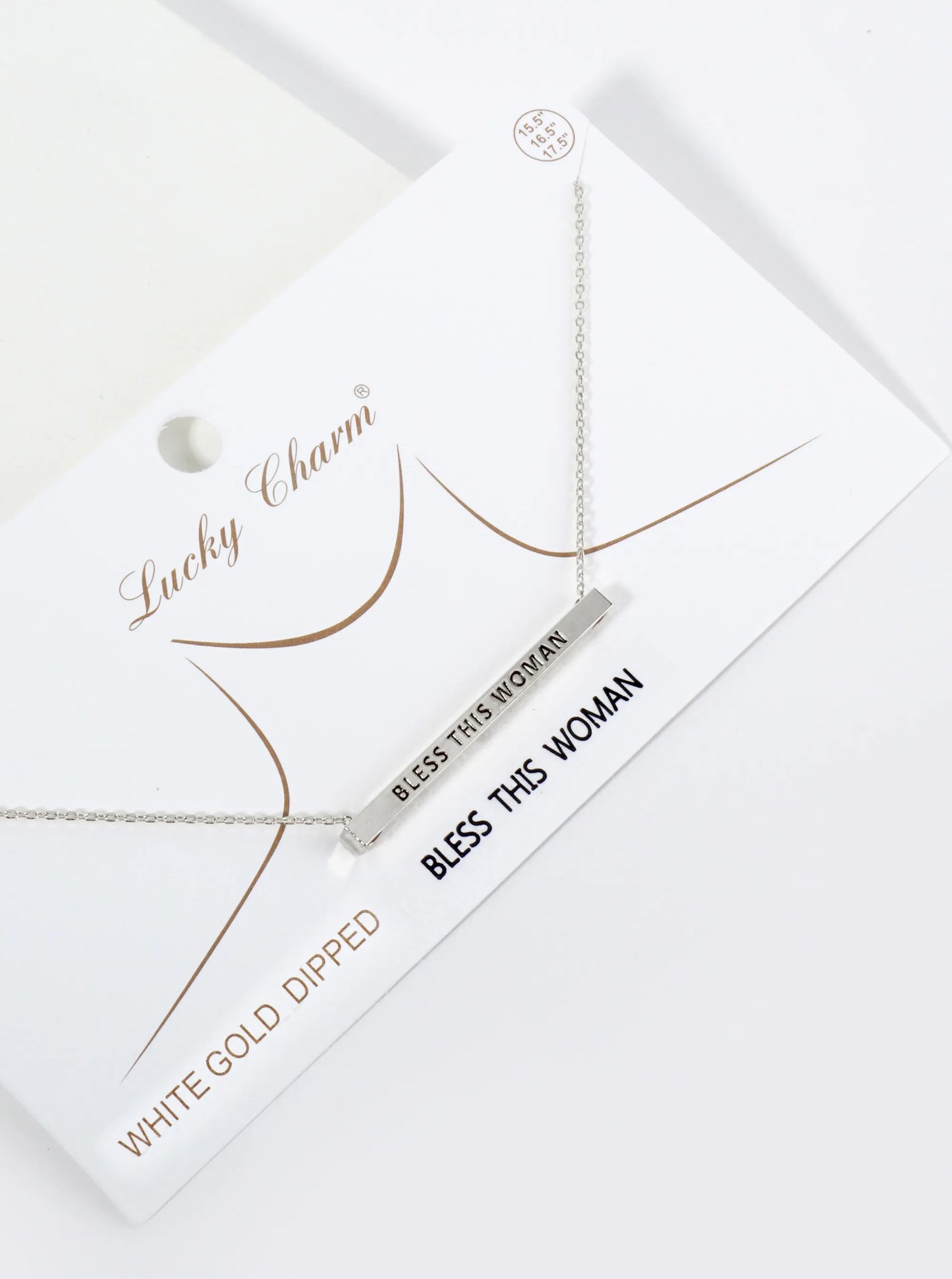 Bless This Woman Engraved 18K Gold Dipped Horizontal Brass Bar Pendant Inspirational Necklace
