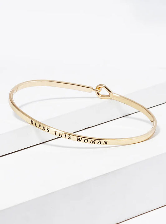 Bless This Woman Engraved Inspirational Bangle Bracelet