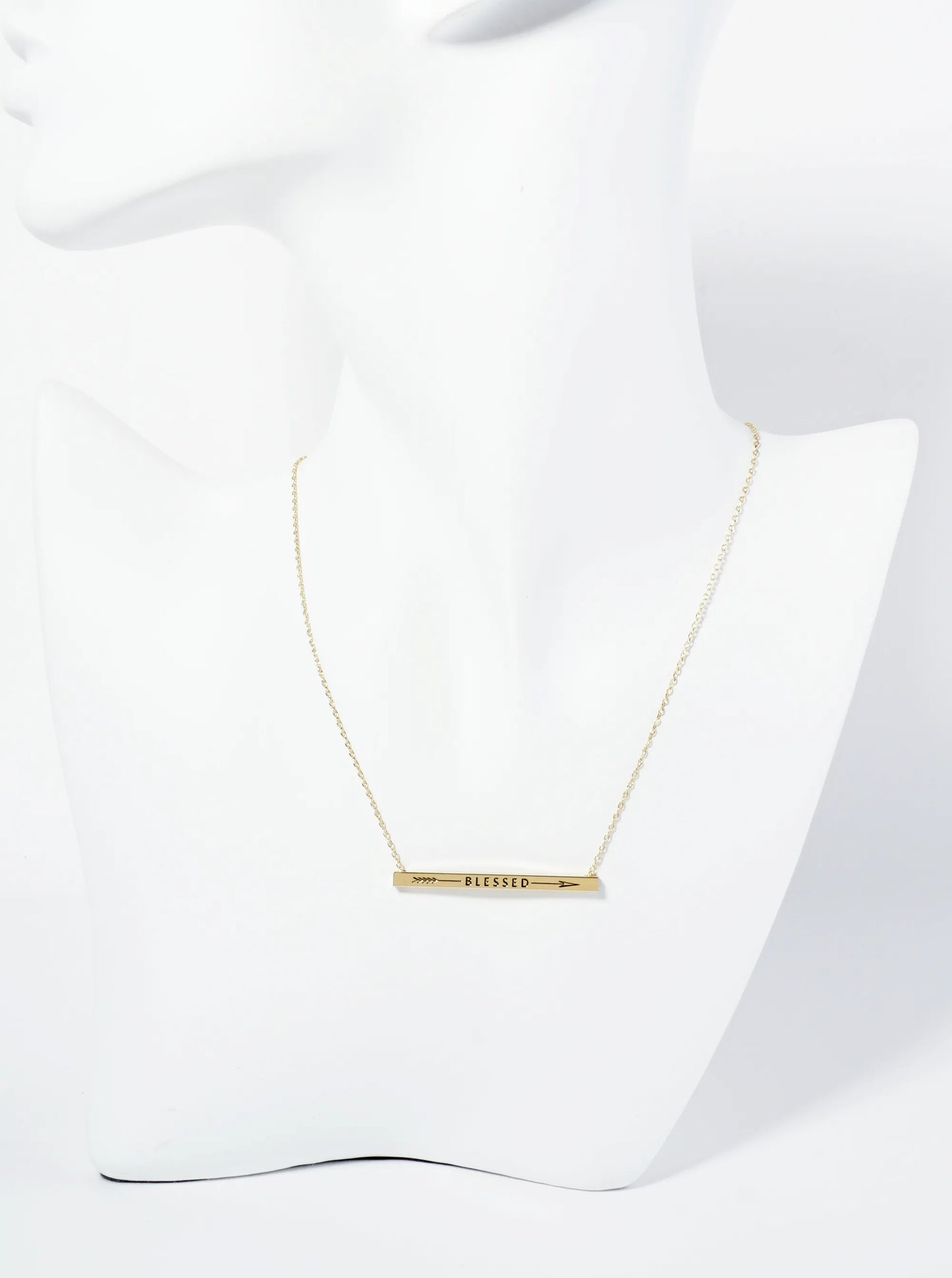 Blessed Arrow Engraved 18K Gold Dipped Horizontal Brass Bar Pendant Inspirational Necklace