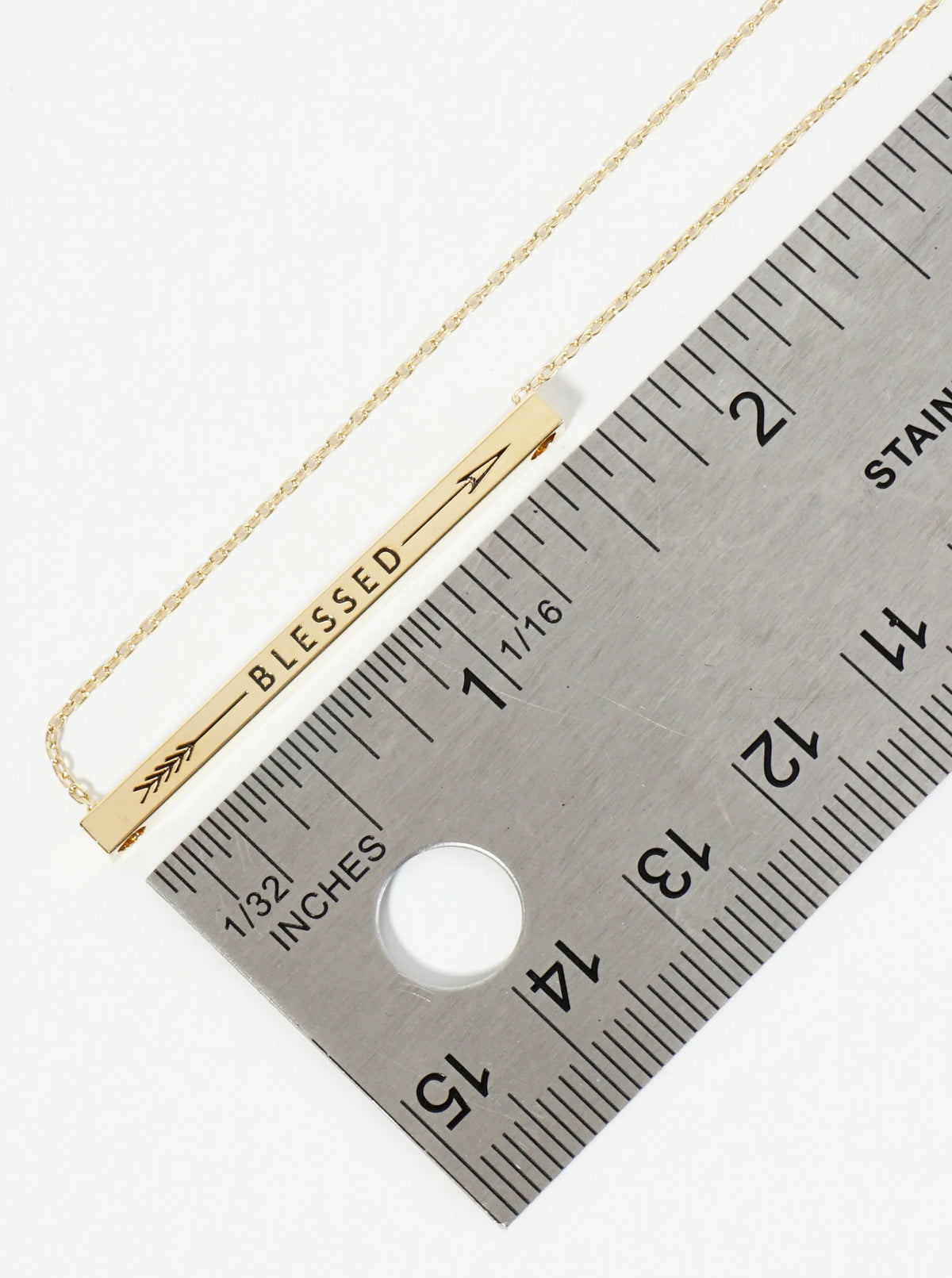 Blessed Arrow Engraved 18K Gold Dipped Horizontal Brass Bar Pendant Inspirational Necklace