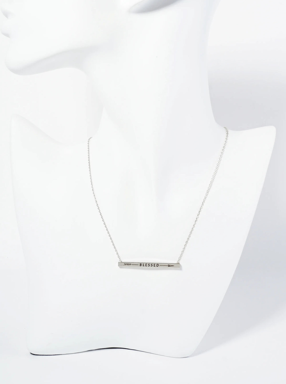 Blessed Arrow Engraved 18K Gold Dipped Horizontal Brass Bar Pendant Inspirational Necklace
