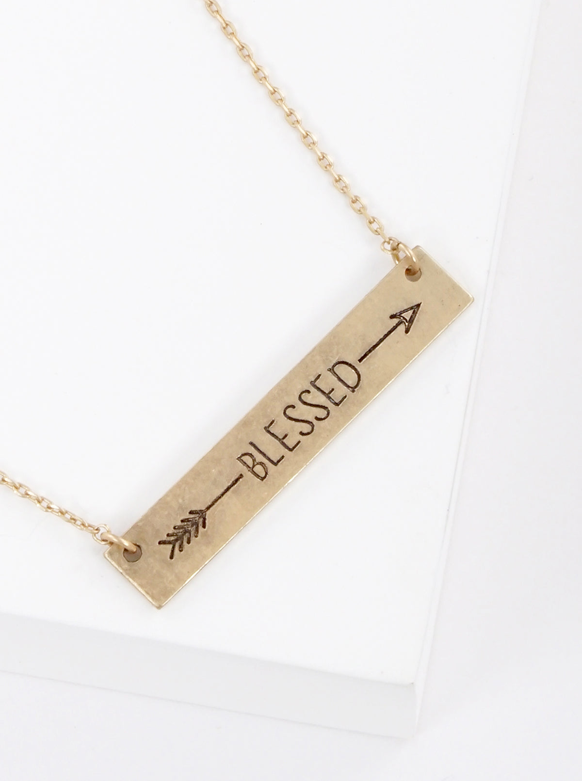 Blessed Arrow Engraved Horizontal Bar Pendant Necklace