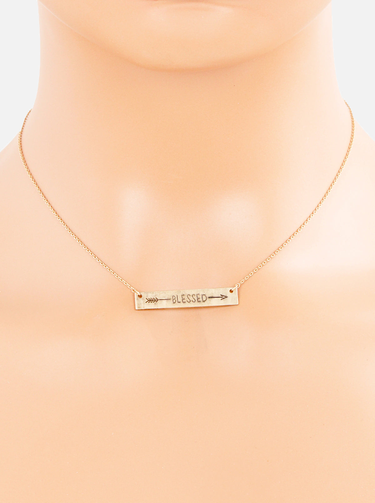 Blessed Arrow Engraved Horizontal Bar Pendant Necklace