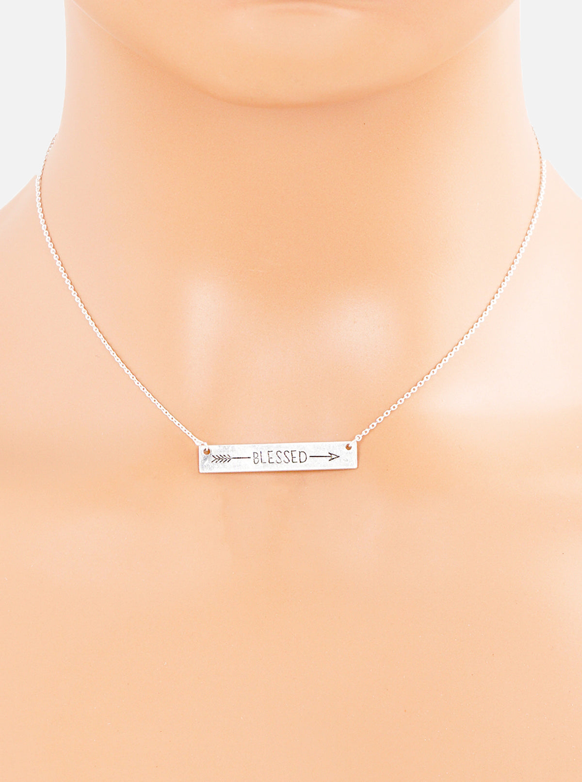 Blessed Arrow Engraved Horizontal Bar Pendant Necklace