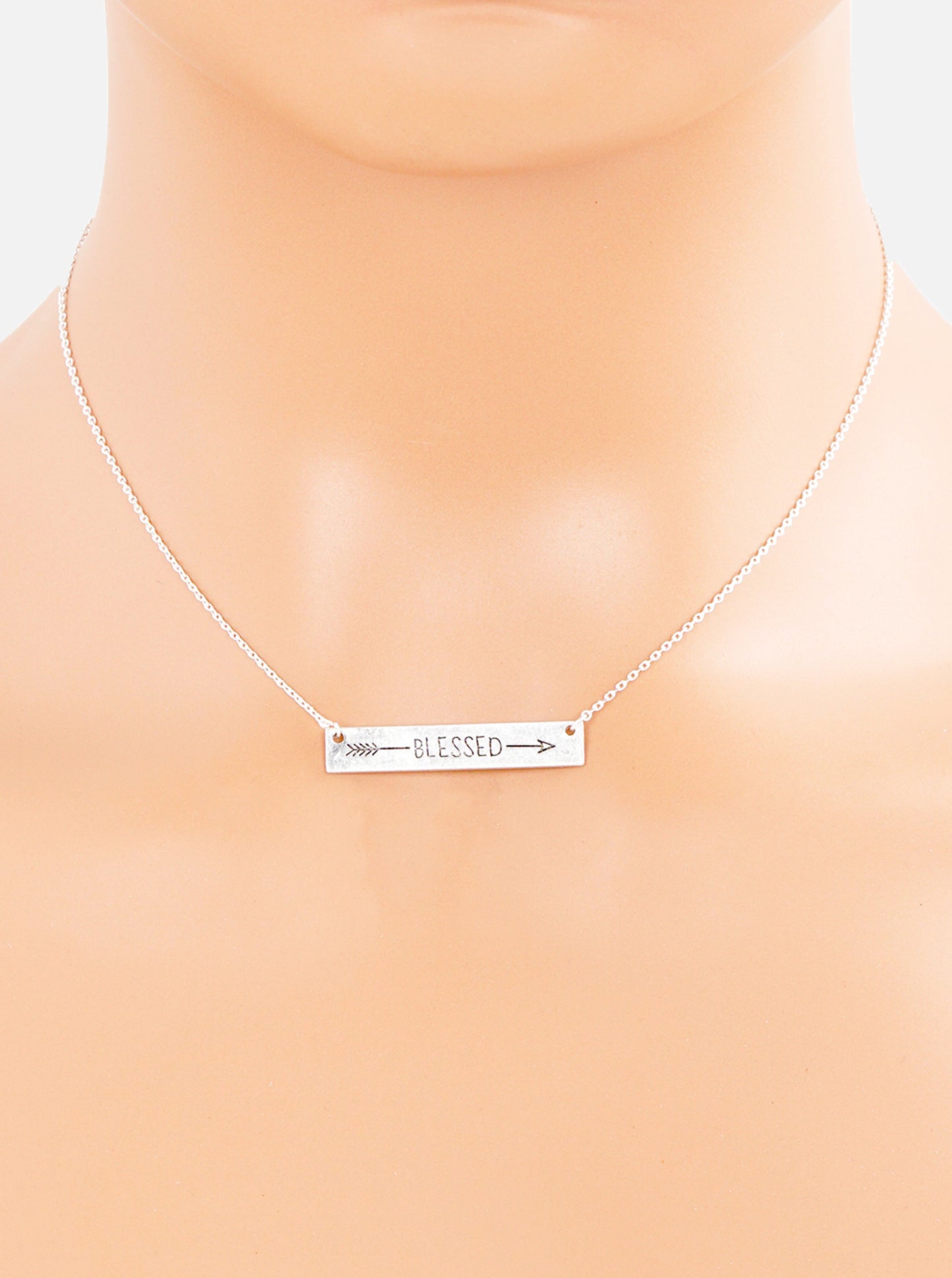 Blessed Arrow Engraved Horizontal Bar Pendant Necklace