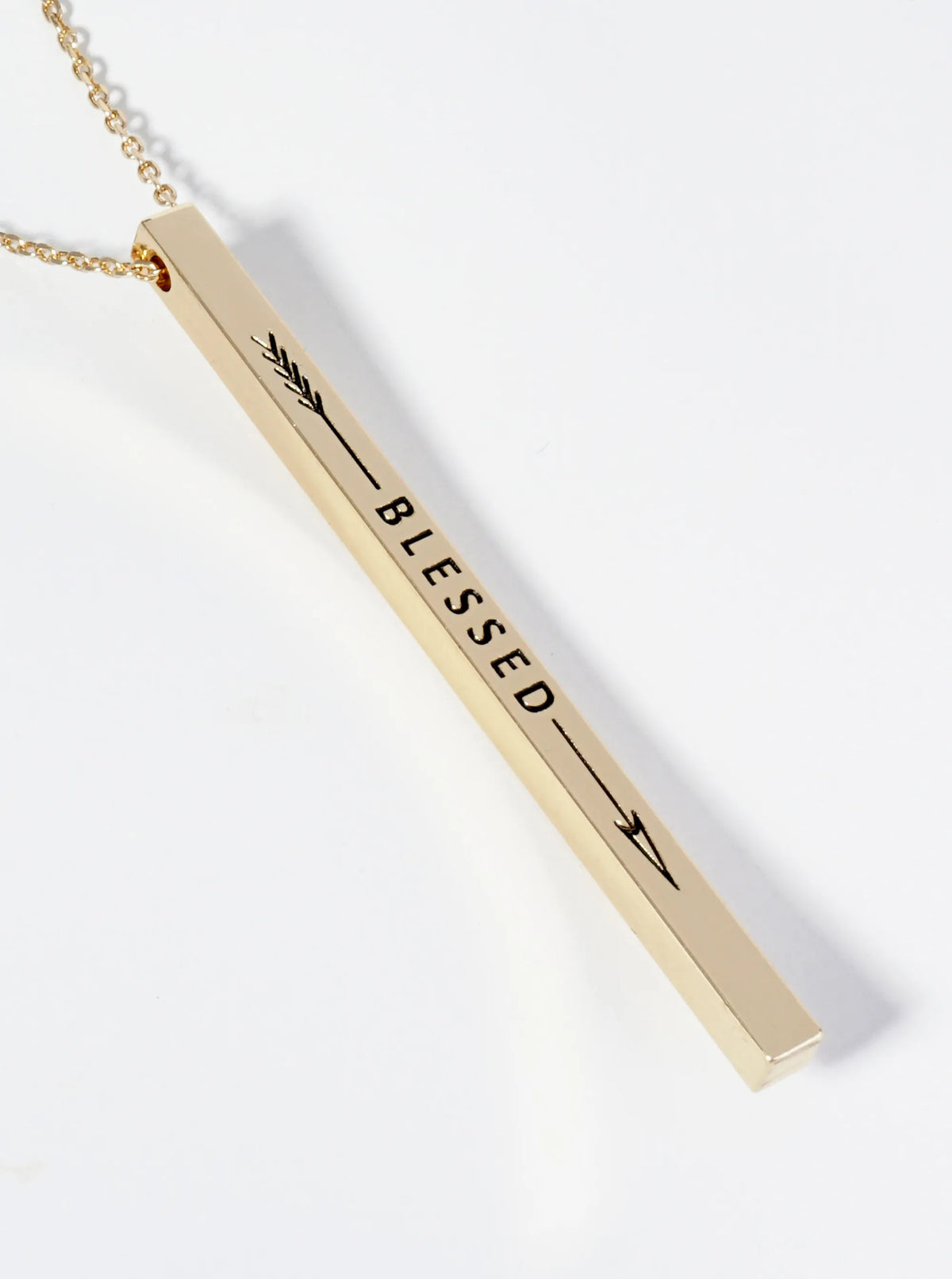 Blessed Arrow Engraved Vertical Bar Pendant Inspirational Necklace