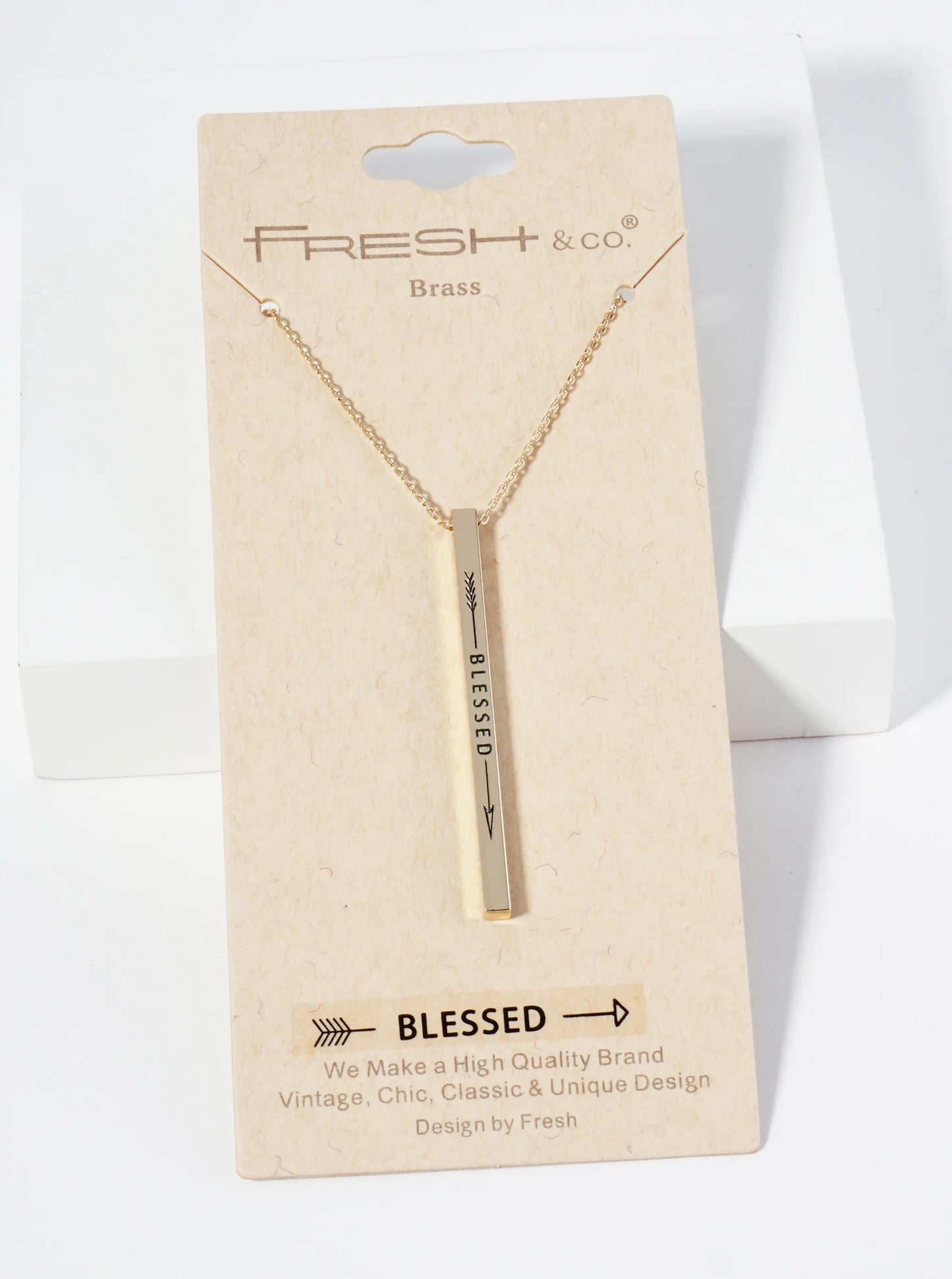 Blessed Arrow Engraved Vertical Bar Pendant Inspirational Necklace