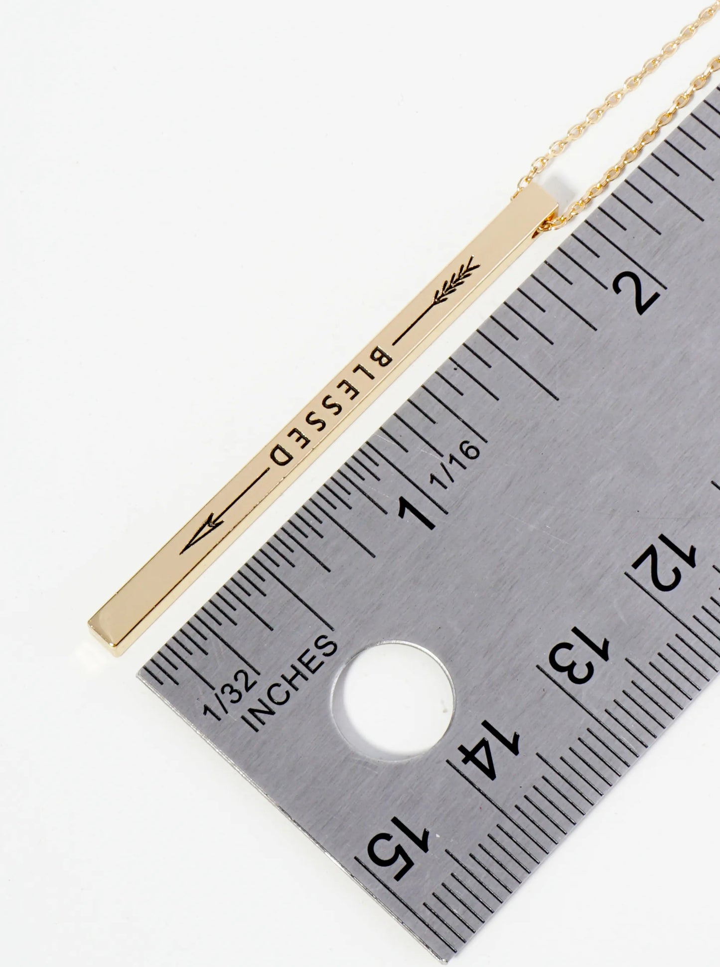 Blessed Arrow Engraved Vertical Bar Pendant Inspirational Necklace