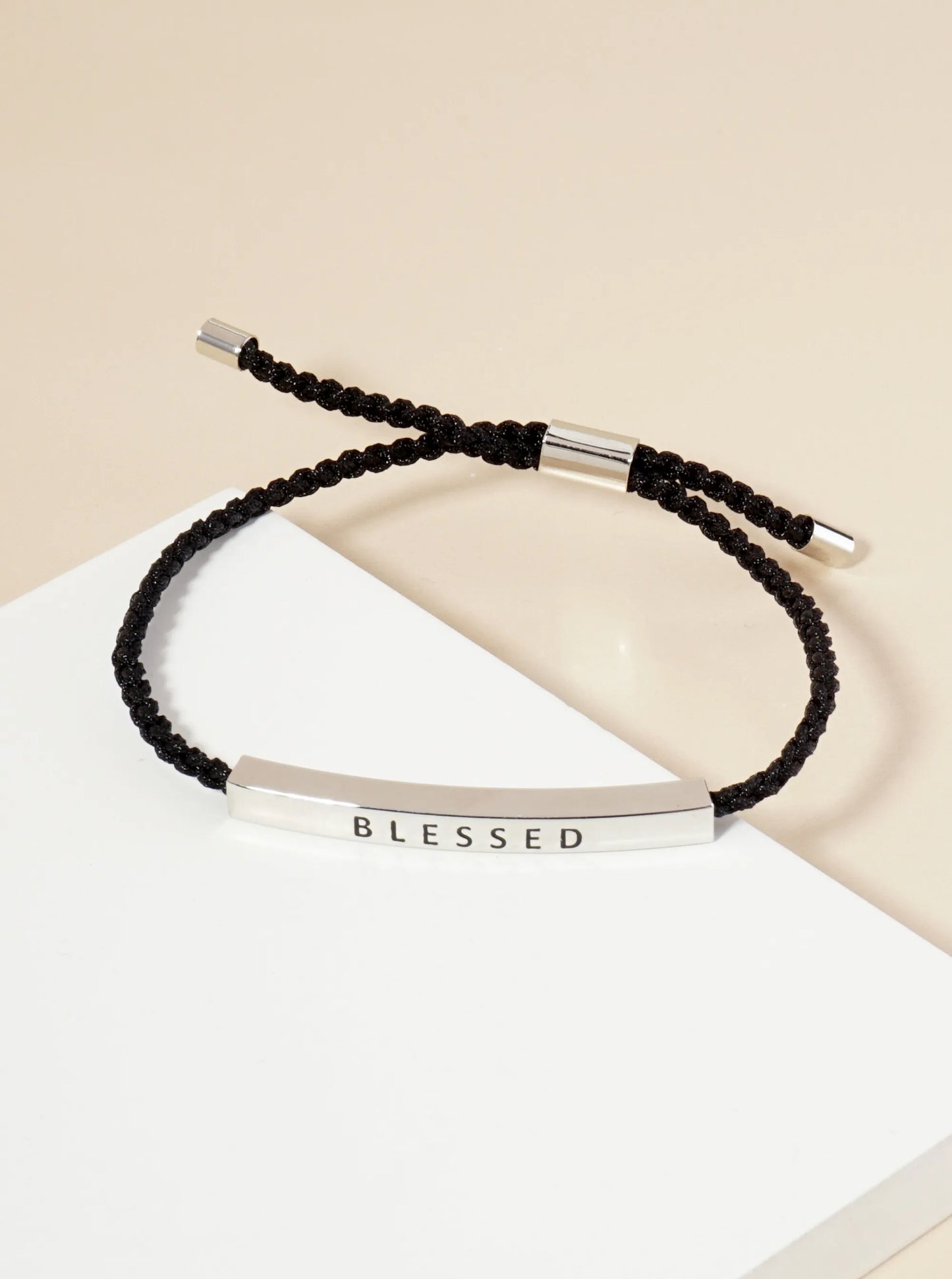 Blessed Engraved 18K Gold Dipped Curved Brass Tube Bar Adjustable Pull Tie Bracelet