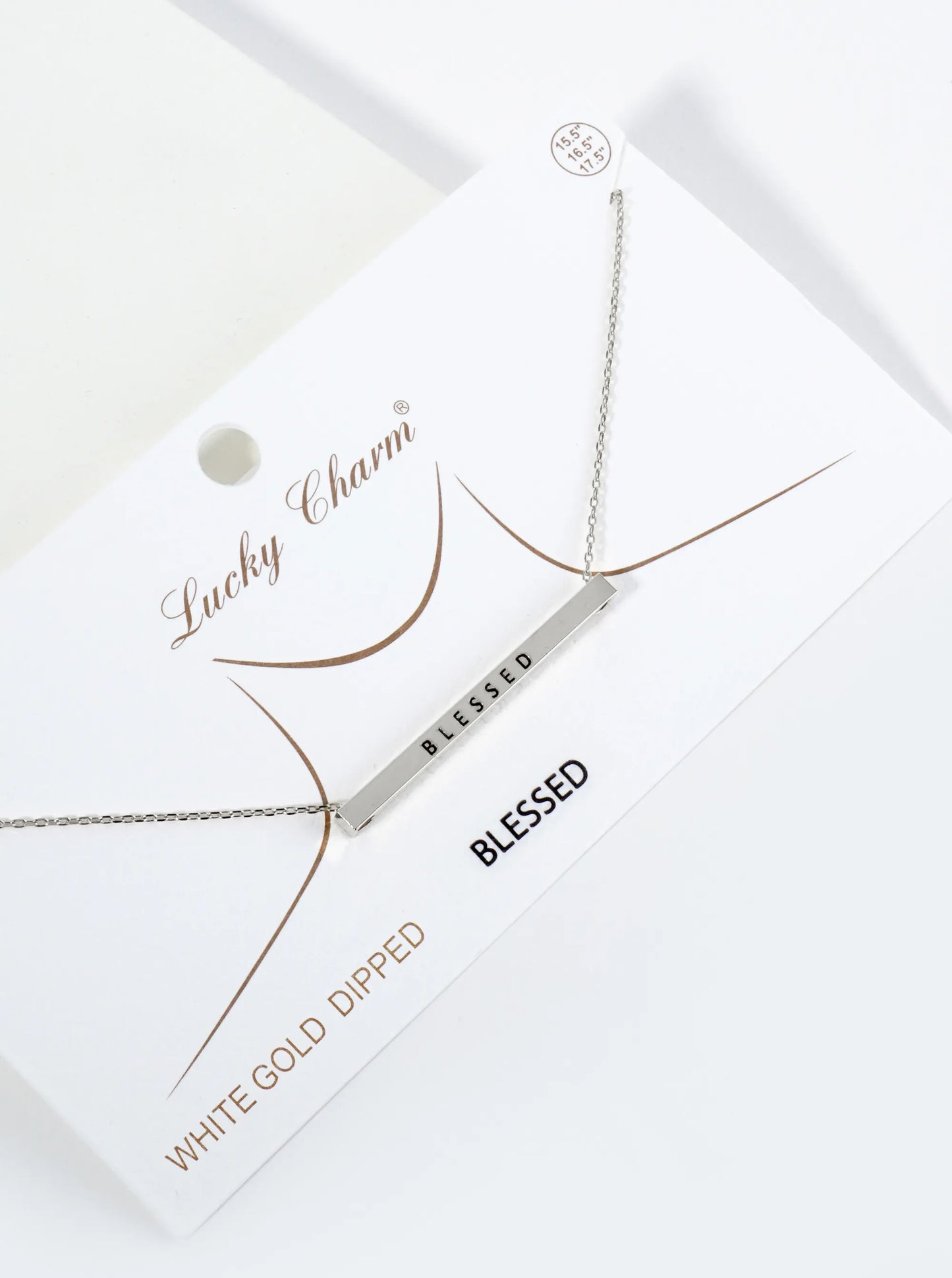 Blessed Engraved 18K Gold Dipped Horizontal Brass Bar Pendant Inspirational Necklace