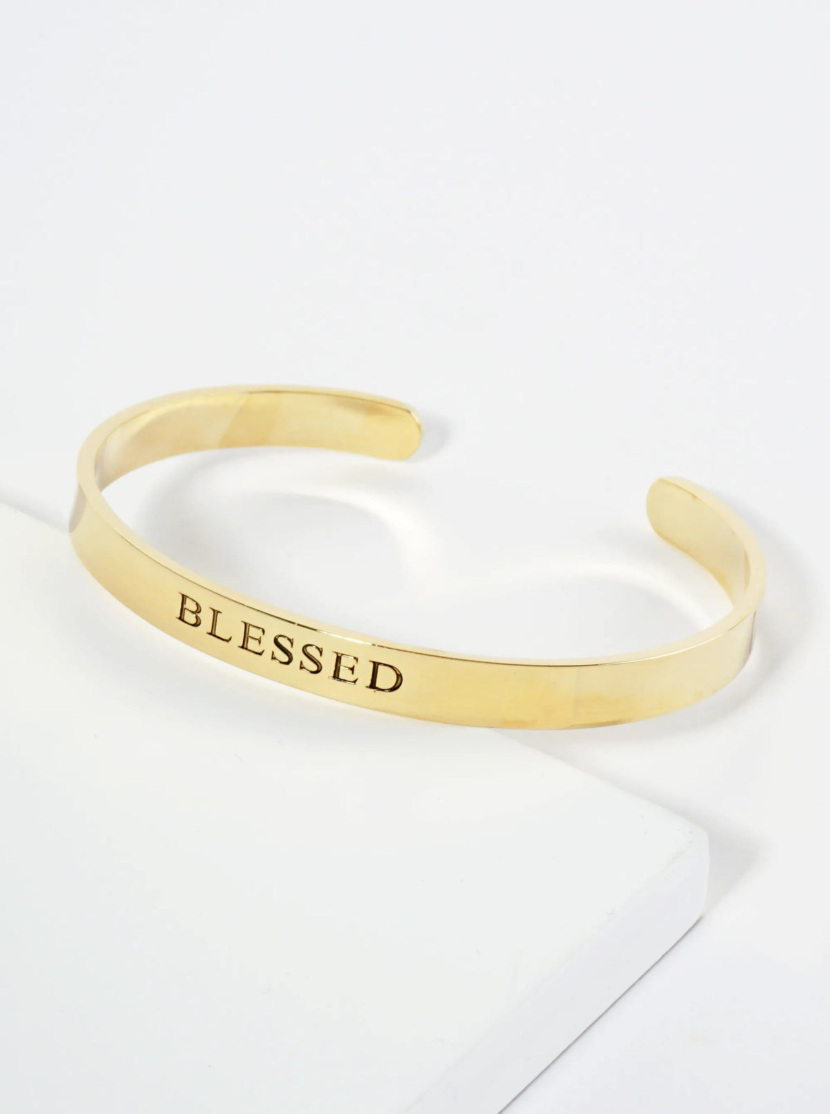 Blessed Engraved 18K Gold Dipped Open Cuff Bangle Bracelet