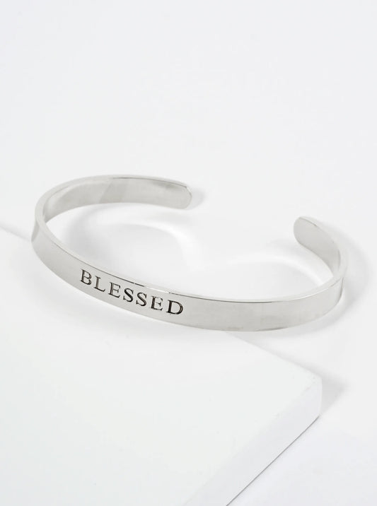 Blessed Engraved 18K Gold Dipped Open Cuff Bangle Bracelet