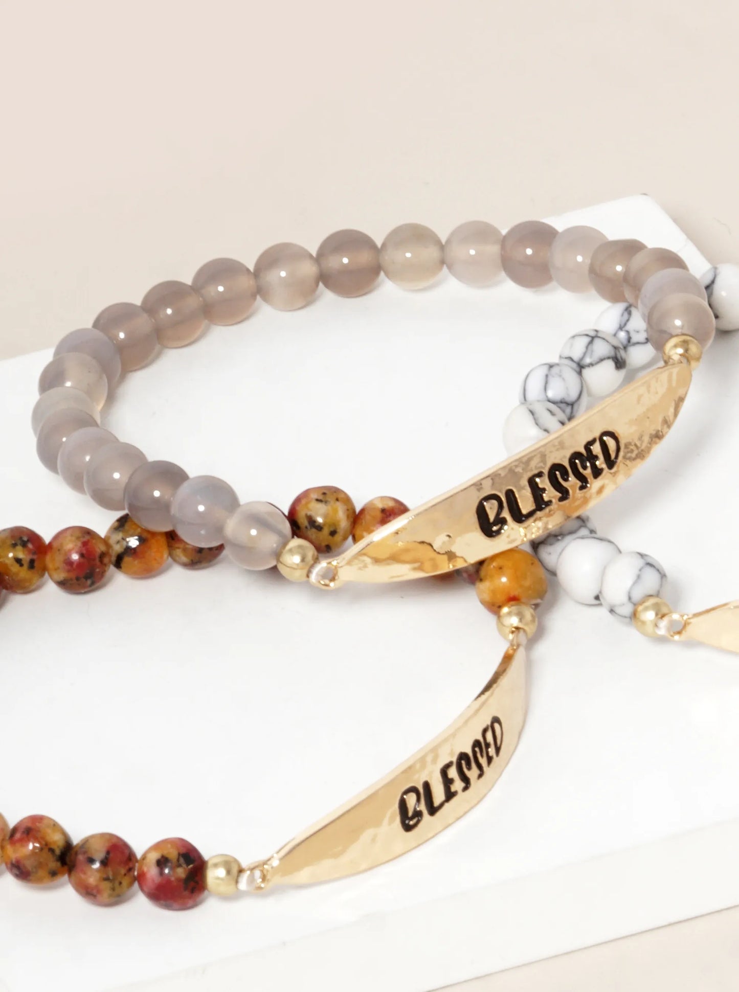 Blessed Engraved 6mm Semi-Precious Stone Stretch Bracelet