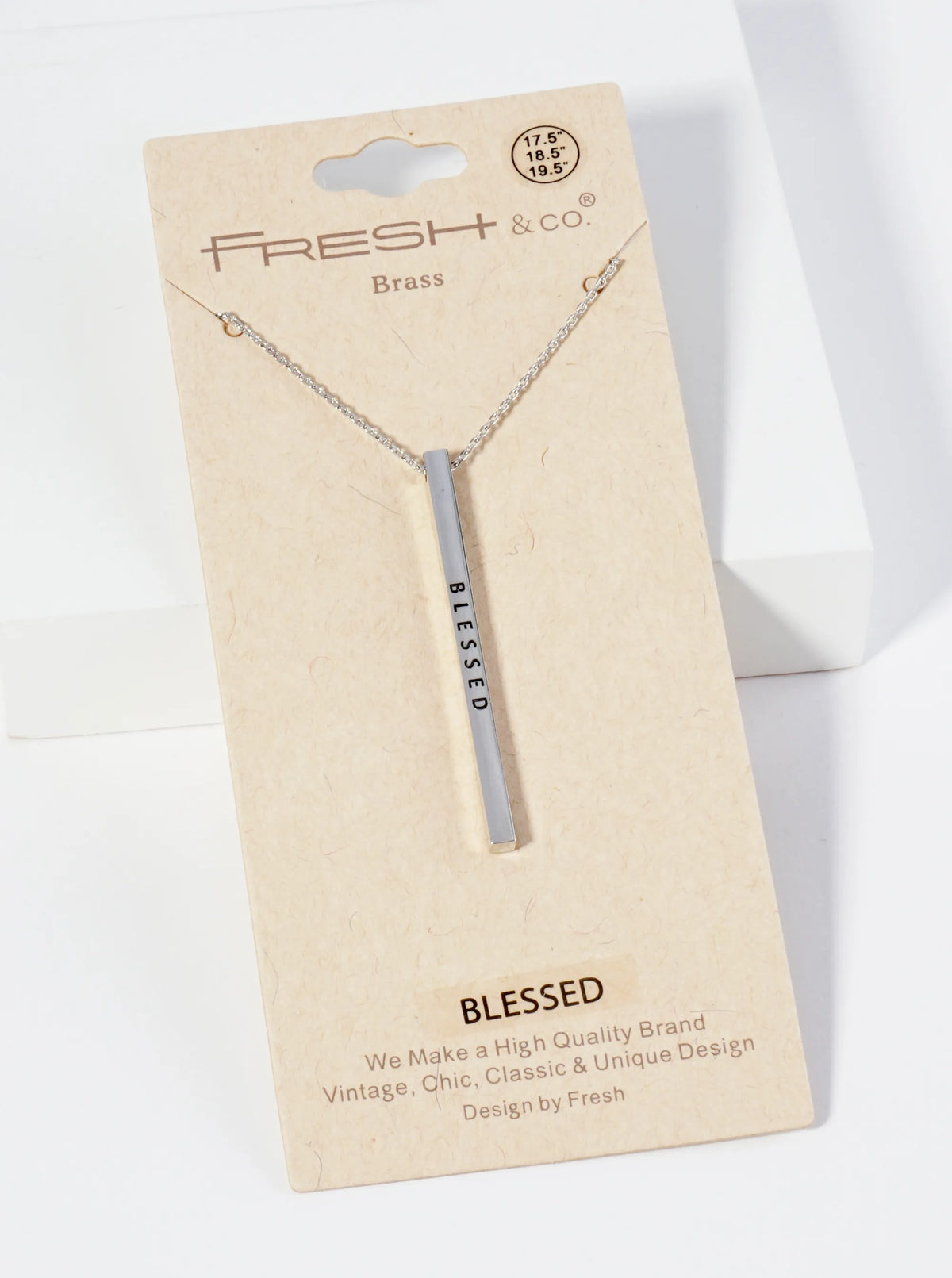 Blessed Engraved Vertical Bar Pendant Inspirational Necklace