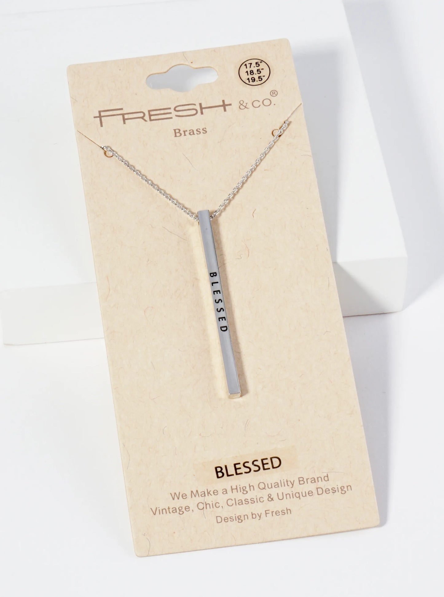 Blessed Engraved Vertical Bar Pendant Inspirational Necklace