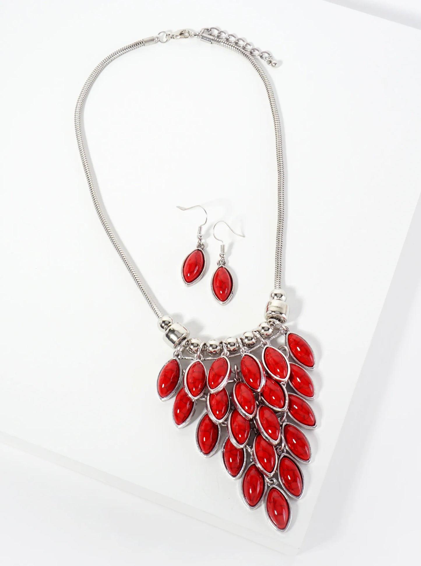 Bohemian Marquise-Shaped Semi-Precious Western Bib Statement Necklace Set-with-Earrings