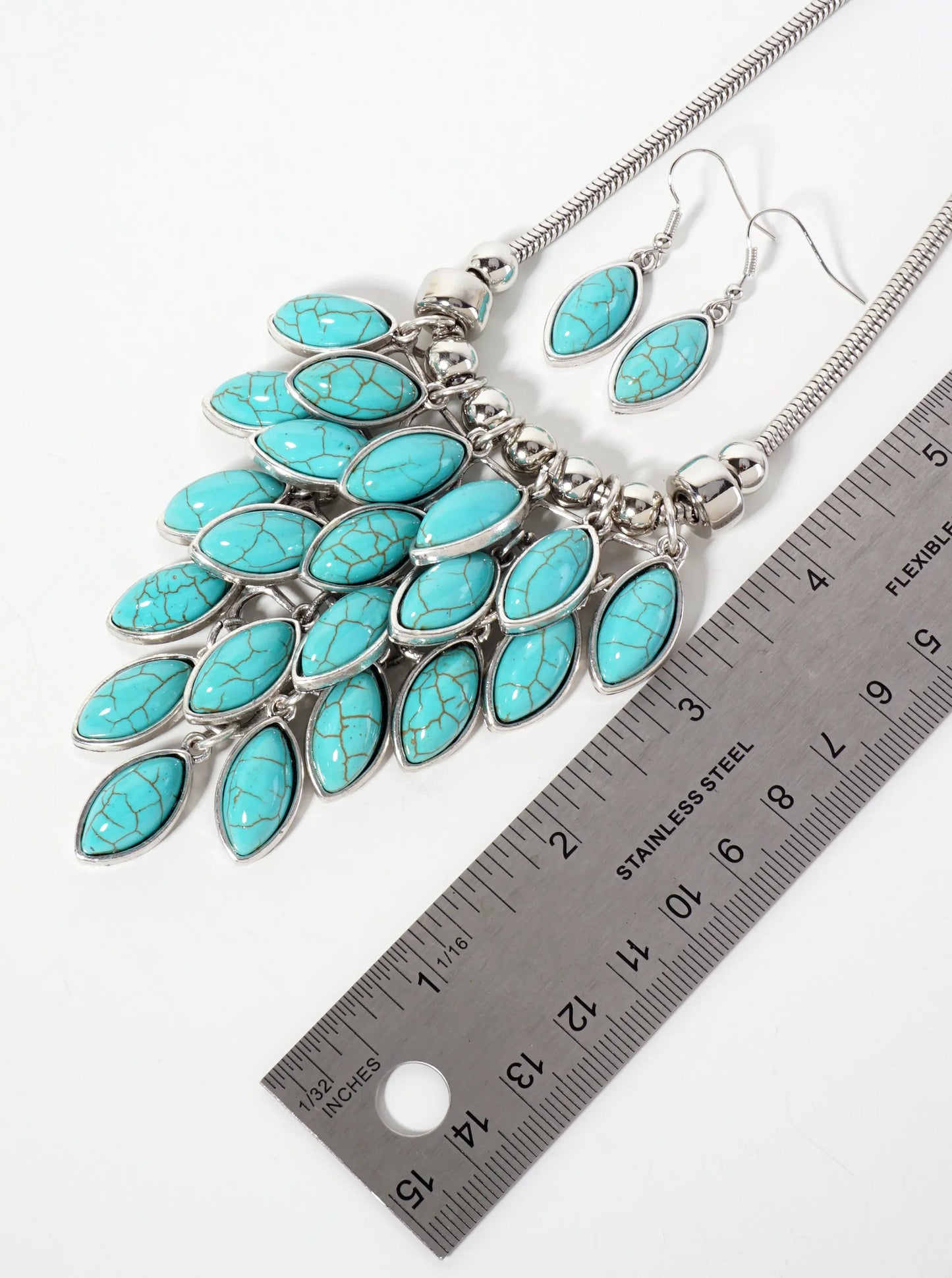 Bohemian Marquise-Shaped Semi-Precious Western Bib Statement Necklace Set-with-Earrings