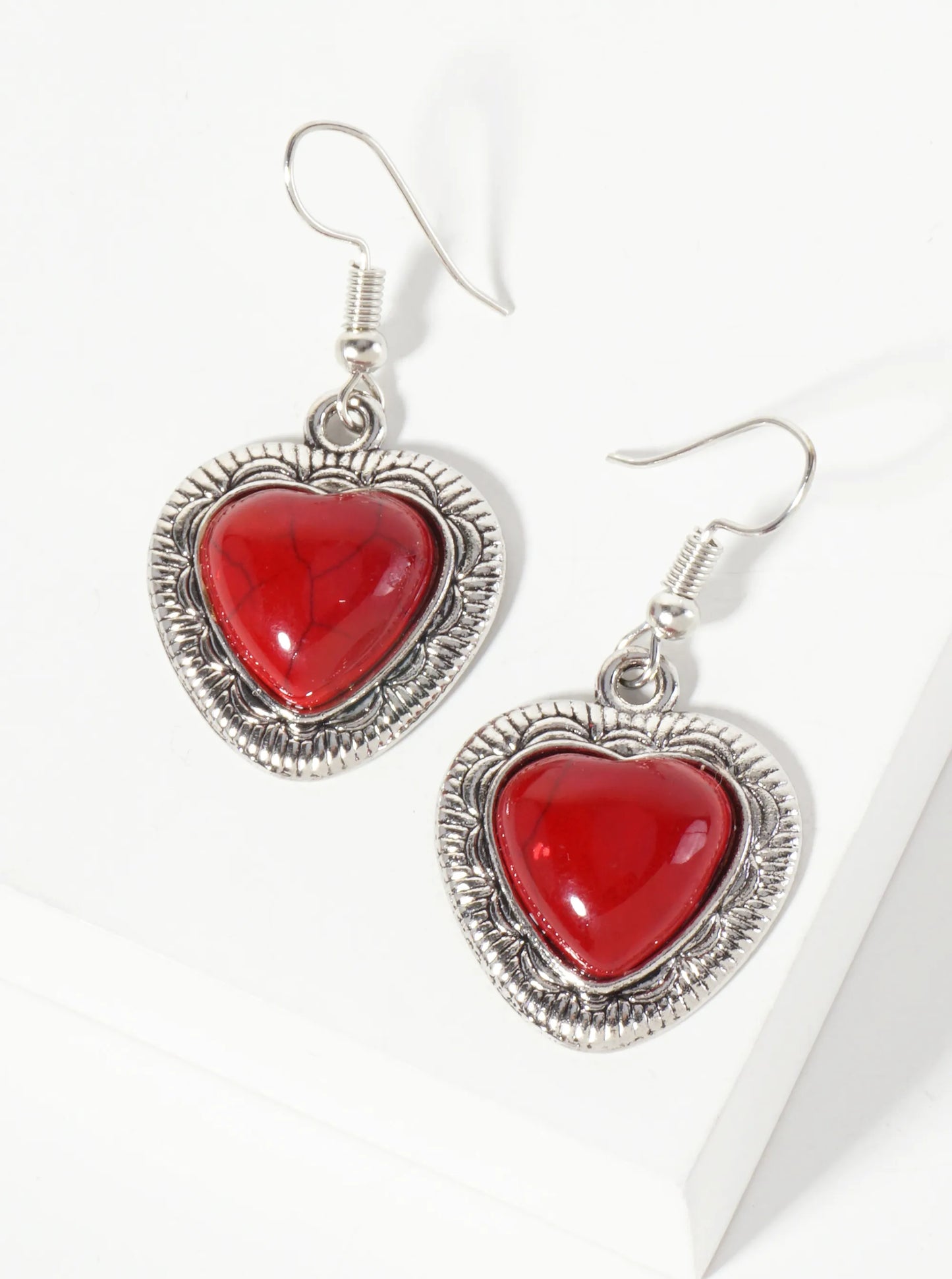 Bohemian Semi-Precious Natural-Stone Heart-Shaped Western Dangle Drop Earrings