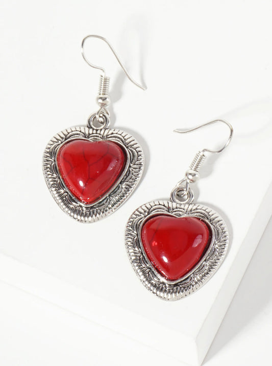 Bohemian Semi-Precious Natural-Stone Heart-Shaped Western Dangle Drop Earrings