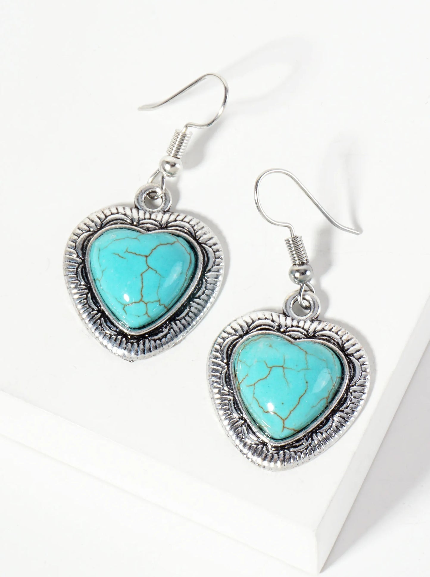 Bohemian Semi-Precious Natural-Stone Heart-Shaped Western Dangle Drop Earrings