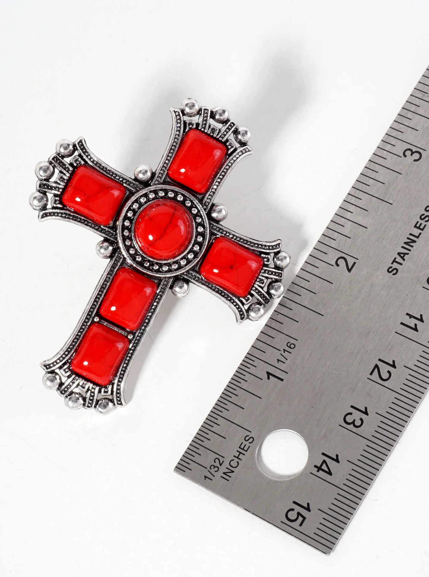 Bohemian Western Semi-Precious Natural-Stone Cross Statement Stretch Ring
