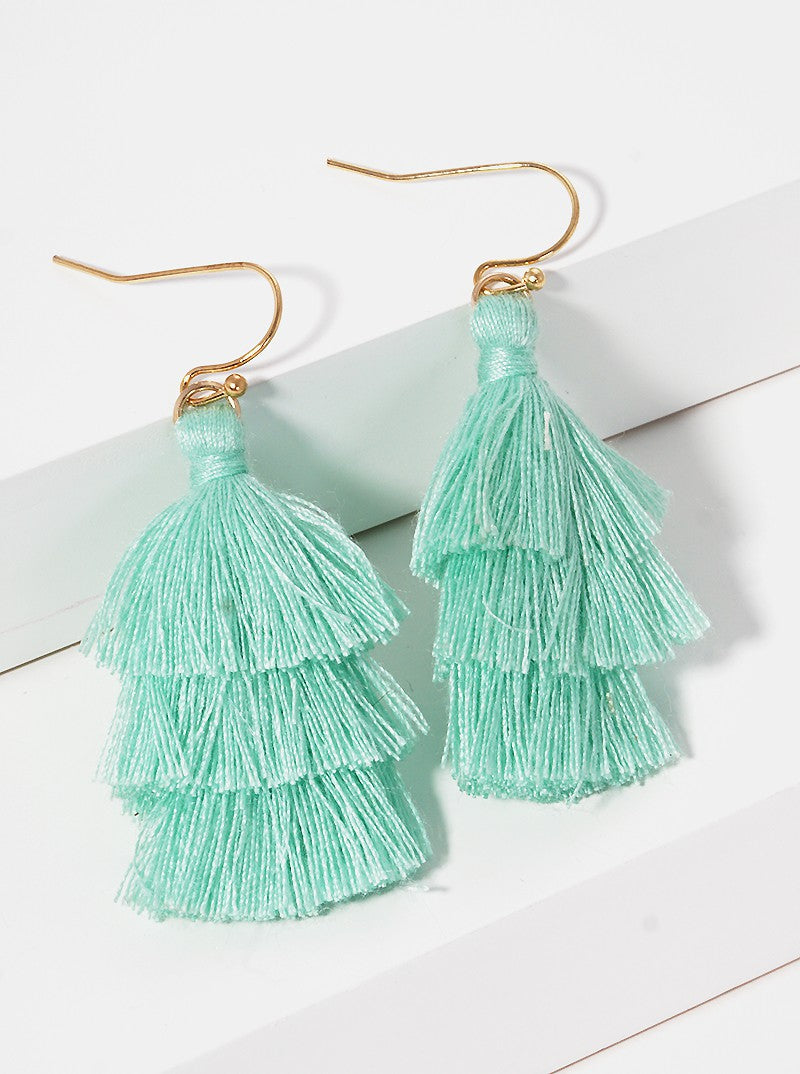 Boho 3-Tier Thread Tassel Dangle Drop Earrings