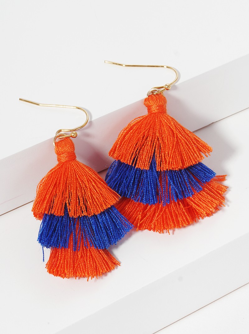 Boho 3-Tier Thread Tassel Dangle Drop Earrings