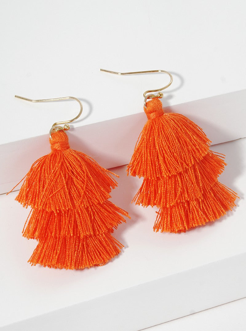 Boho 3-Tier Thread Tassel Dangle Drop Earrings