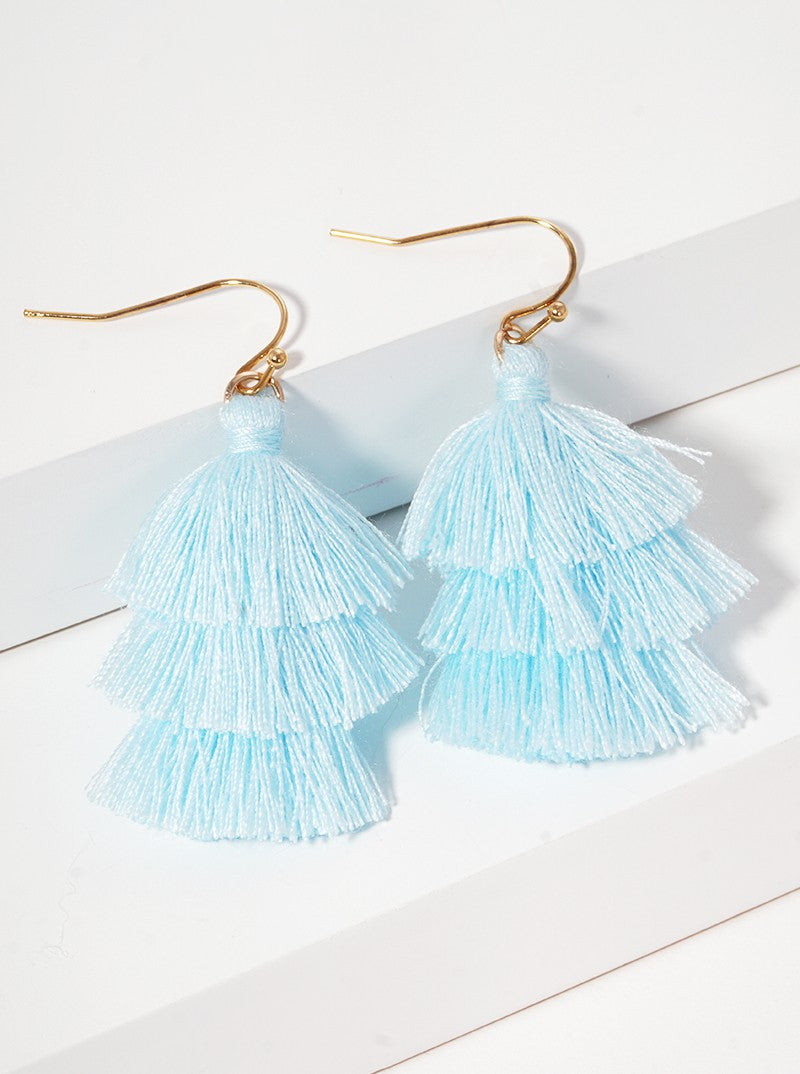 Boho 3-Tier Thread Tassel Dangle Drop Earrings