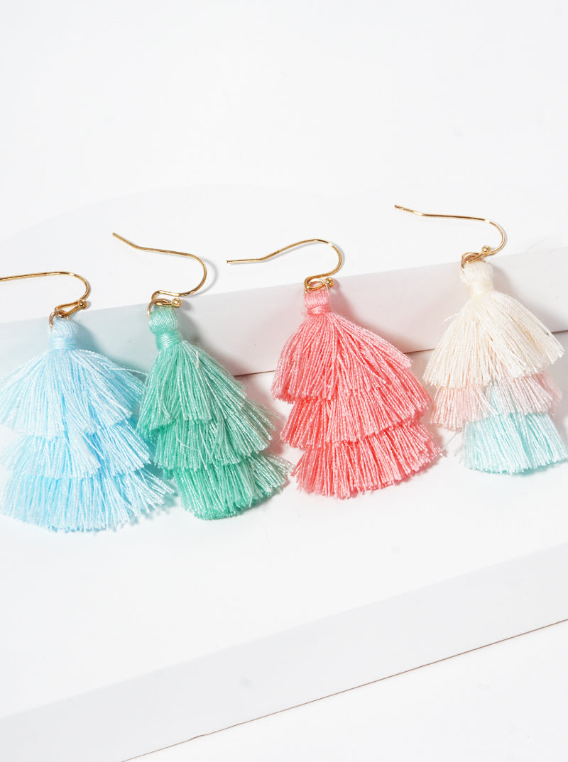Boho 3-Tier Thread Tassel Dangle Drop Earrings