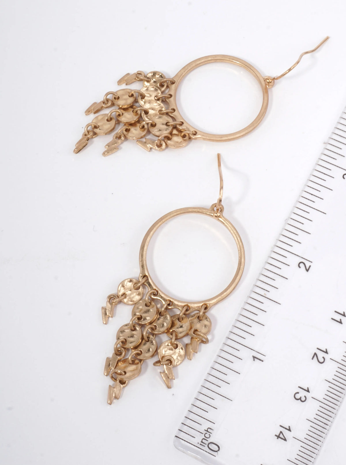 Boho Lightning Bolt Fringe Cascading Earrings - Worn Gold
