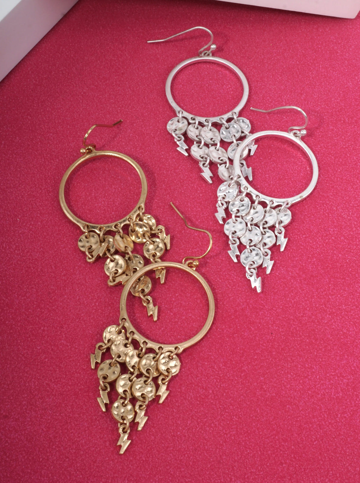 Boho Lightning Bolt Fringe Cascading Earrings - Worn Gold
