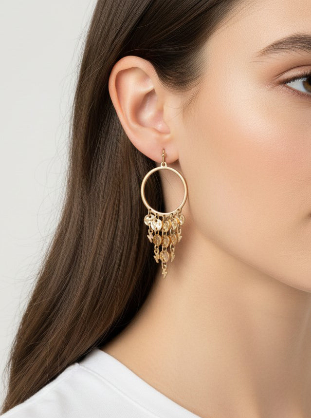 Boho Lightning Bolt Fringe Cascading Earrings - Worn Gold