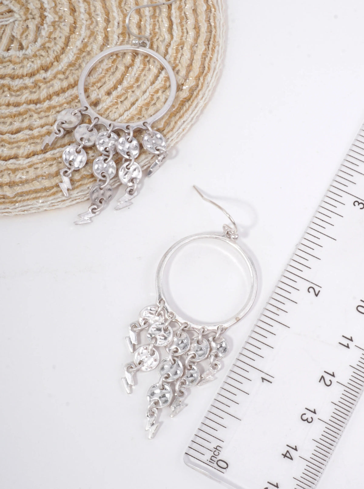 Boho Lightning Bolt Fringe Cascading Earrings - Worn Silver