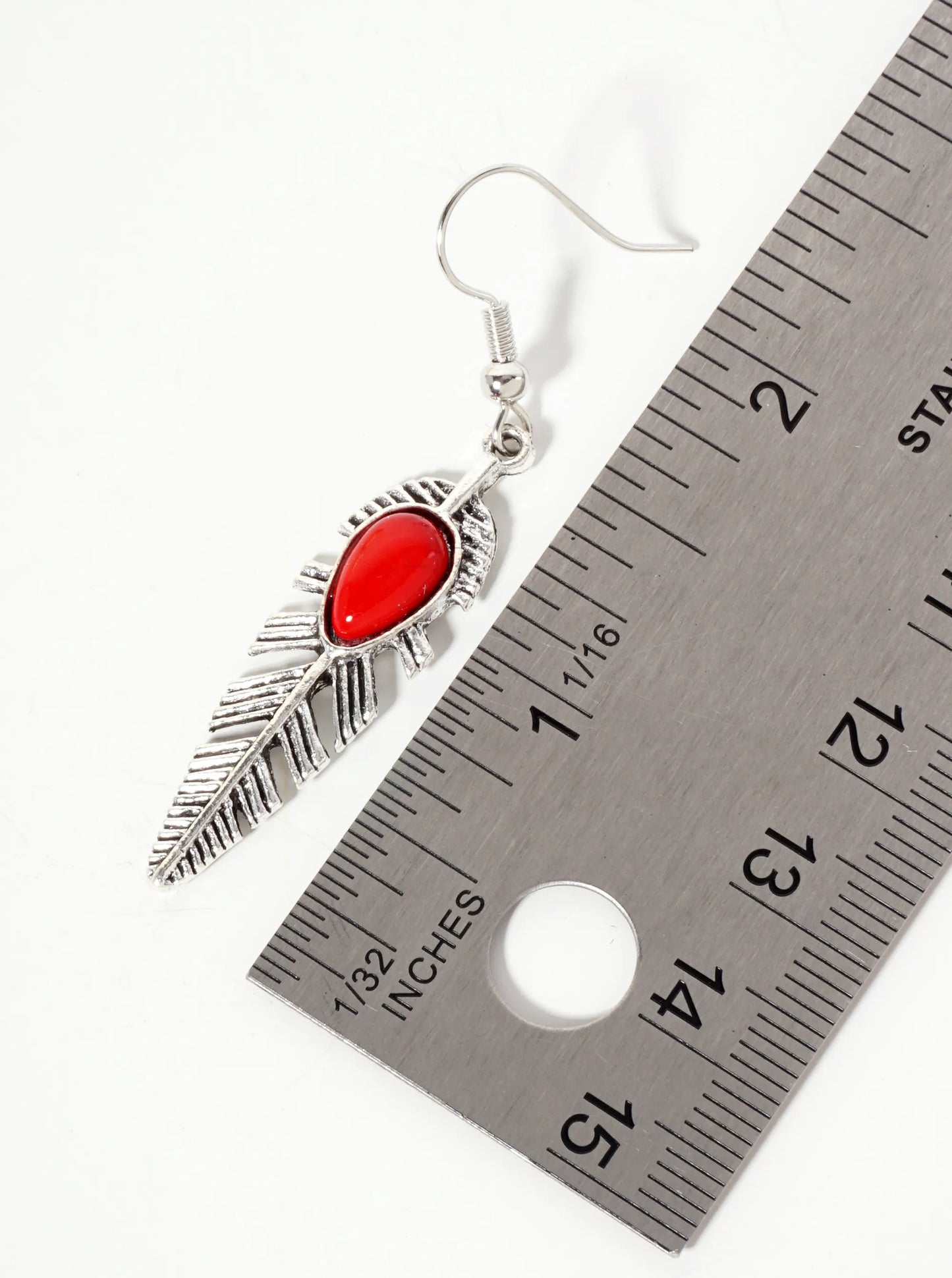 Boho Semi-Precious Natural-Stone Embedded Textured Feather Drop Earrings