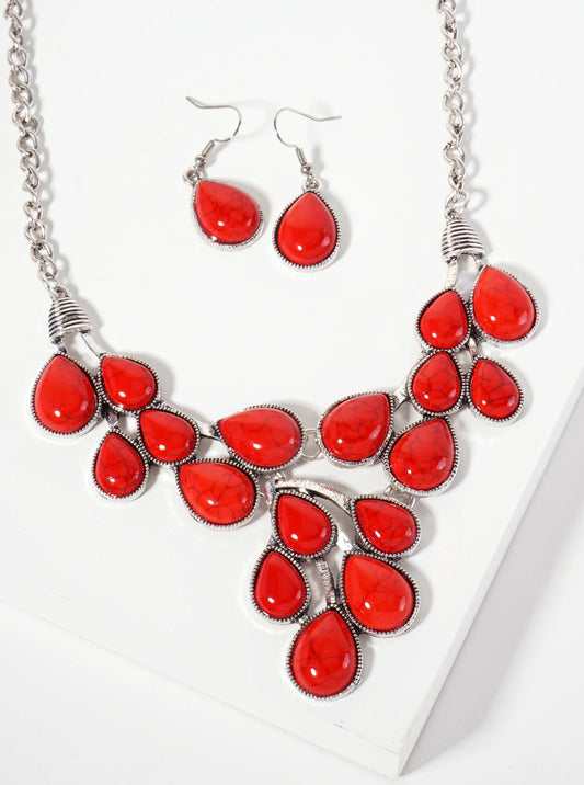 Boho Teardrop-Shaped Semi-Precious Natural-Stone Cluster Statement Necklace