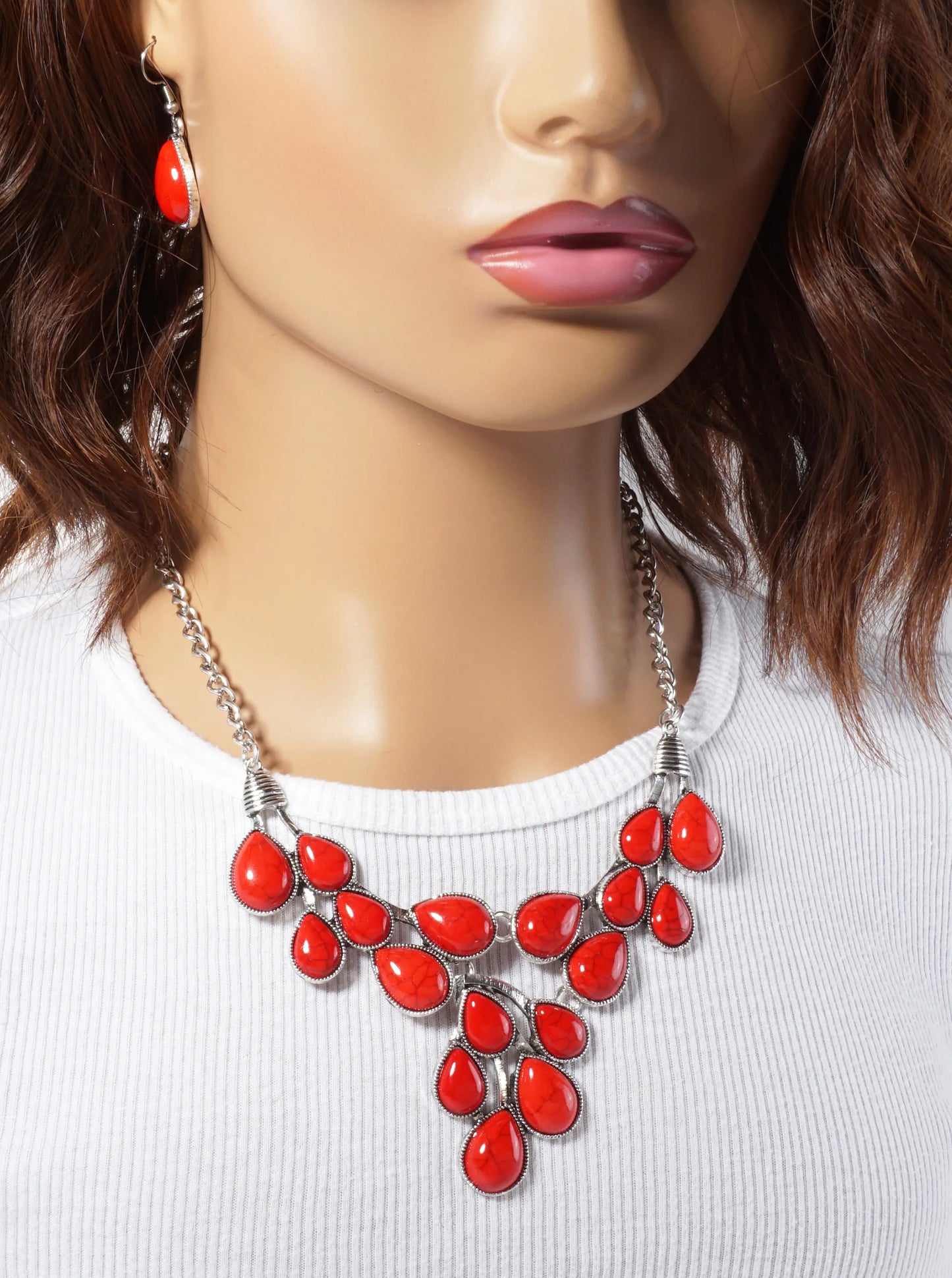 Boho Teardrop-Shaped Semi-Precious Natural-Stone Cluster Statement Necklace