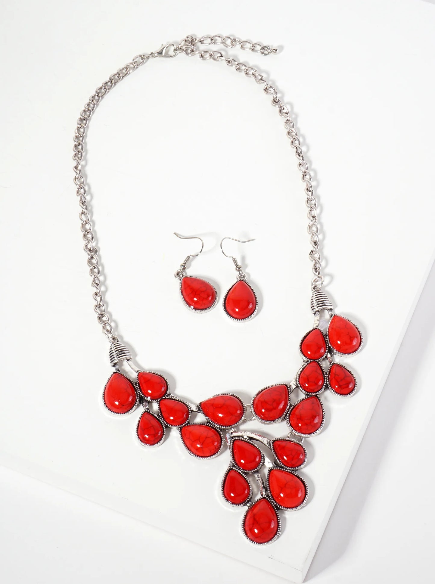 Boho Teardrop-Shaped Semi-Precious Natural-Stone Cluster Statement Necklace
