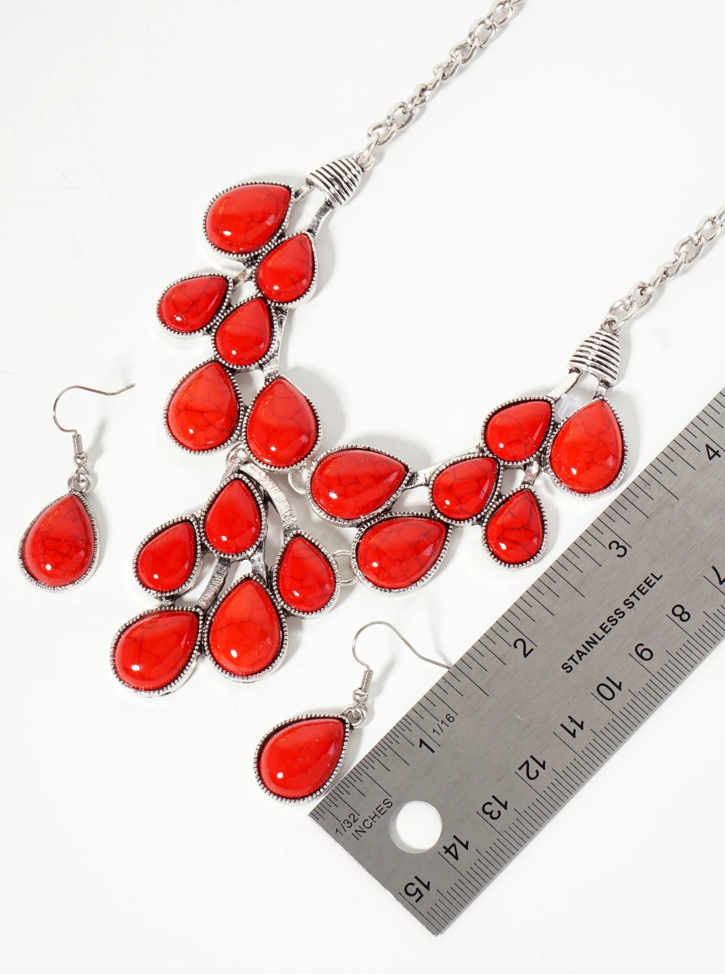 Boho Teardrop-Shaped Semi-Precious Natural-Stone Cluster Statement Necklace