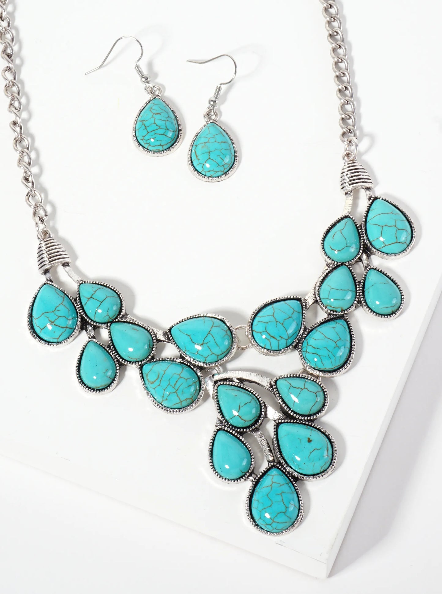 Boho Teardrop-Shaped Semi-Precious Natural-Stone Cluster Statement Necklace