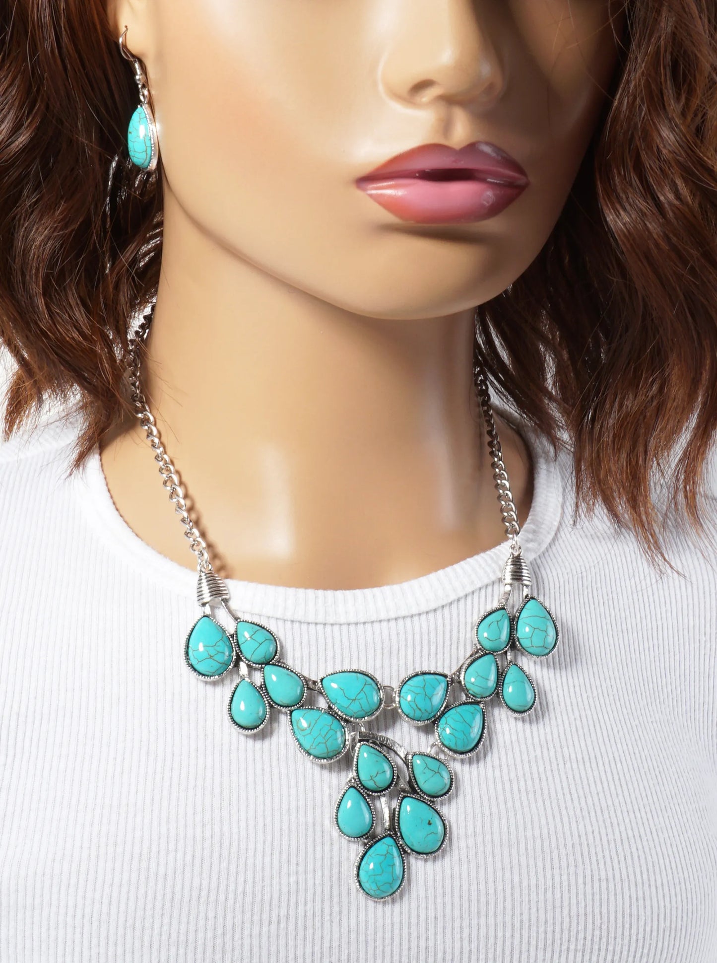 Boho Teardrop-Shaped Semi-Precious Natural-Stone Cluster Statement Necklace