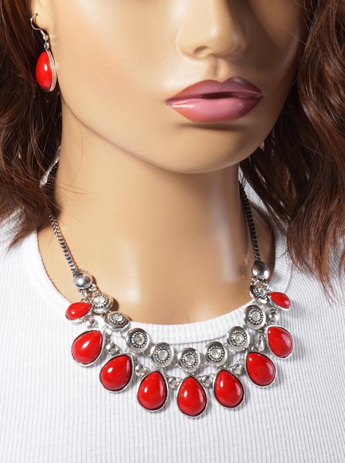 Boho Teardrop-Shaped Semi-Precious Natural-Stone With Rhinestone Statement Necklace