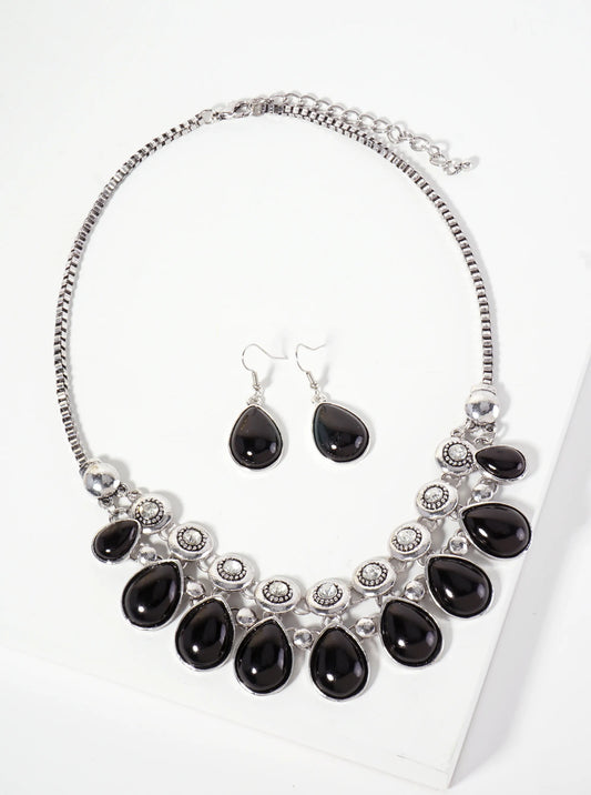 Boho Teardrop-Shaped Semi-Precious Natural-Stone With Rhinestone Statement Necklace