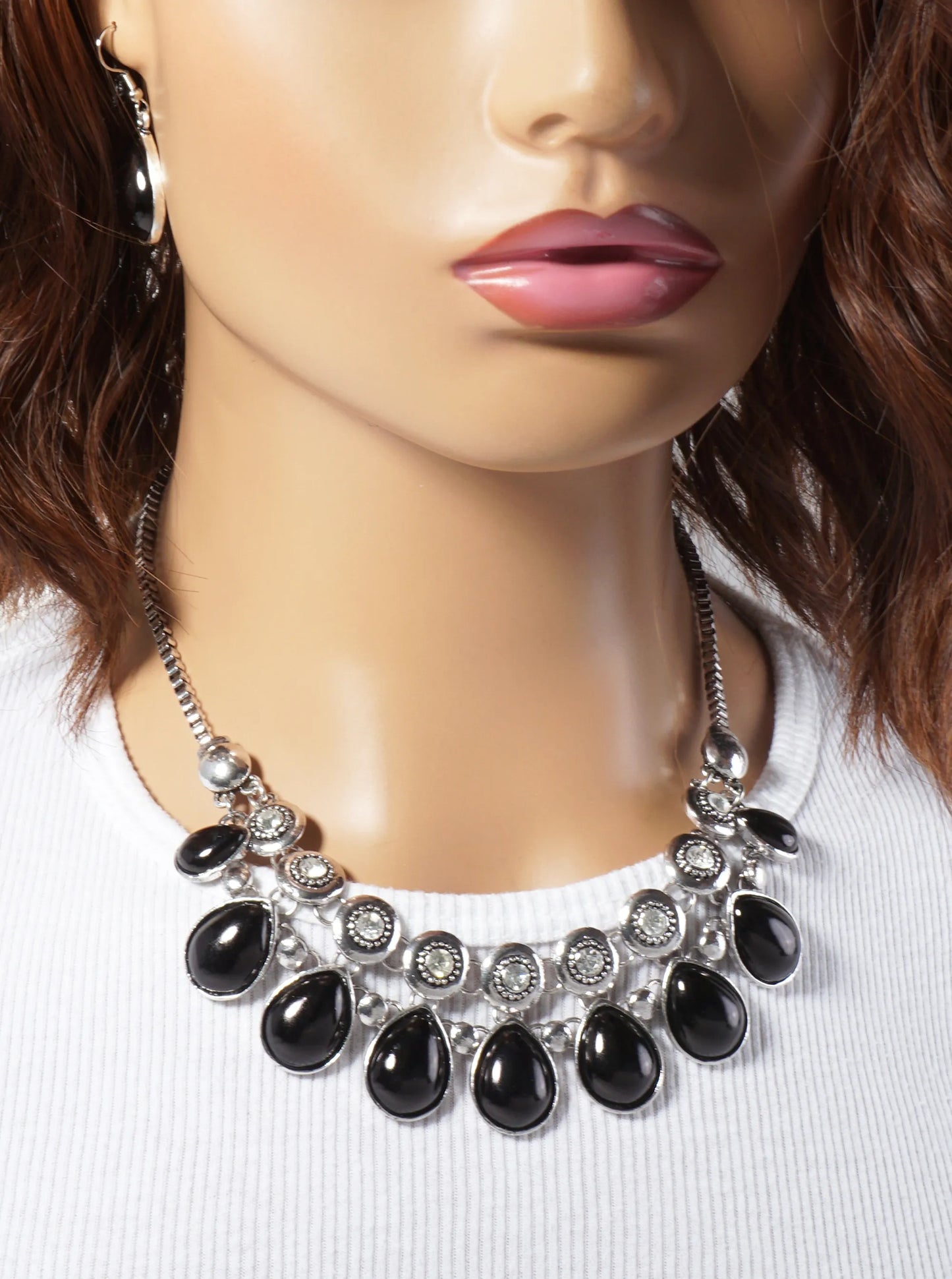 Boho Teardrop-Shaped Semi-Precious Natural-Stone With Rhinestone Statement Necklace